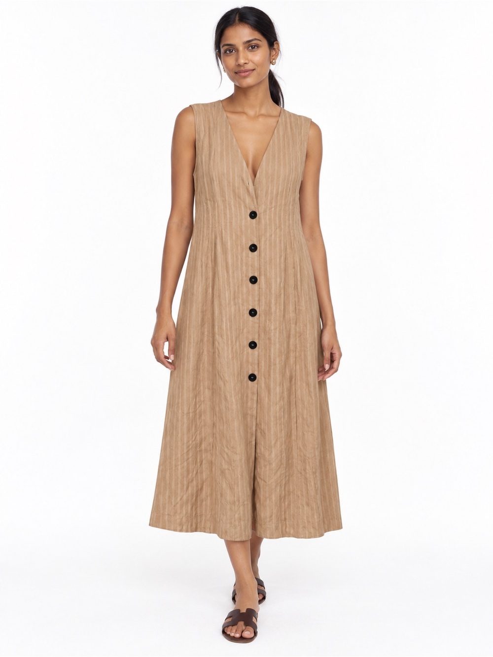 NWT Mustard Seed Brown Striped Button Front Maxi Dress Women’s Medium